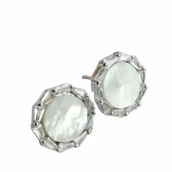 MOTHER of pearl earrings Baguette CZ in Sterling Silver - Picture 1 of 8